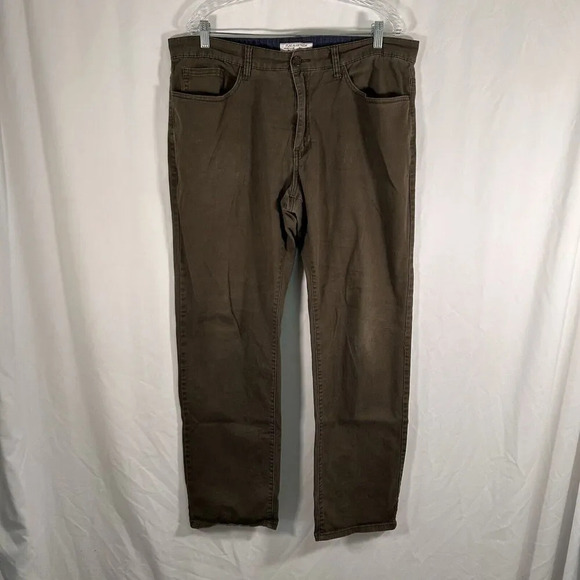 Flag & Anthem Pants Men's 38x34 Brown Green Chino Dry Goods Supply Cotton Blend - Picture 1 of 12